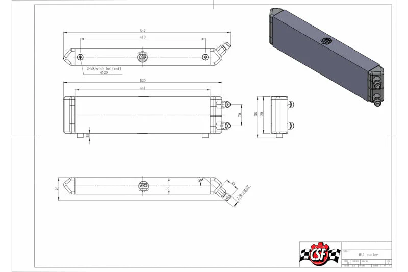 CSF Universal Dual-Pass Internal/External Oil Cooler - 22.0in L x 5.0in H x 2.25in W - Image 7