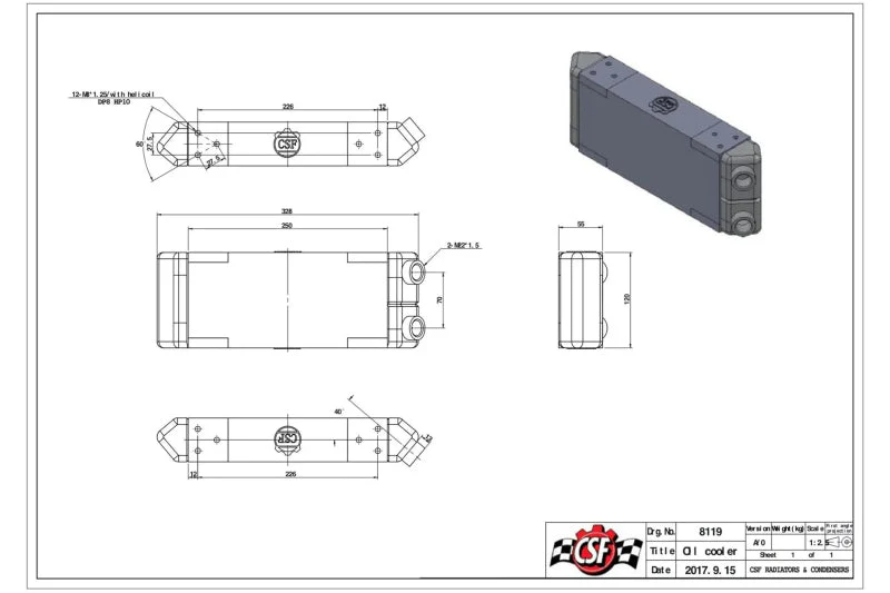 CSF Universal Dual-Pass Oil Cooler - M22 x 1.5 - 13in L x 4.75in H x 2.16in W - Image 9