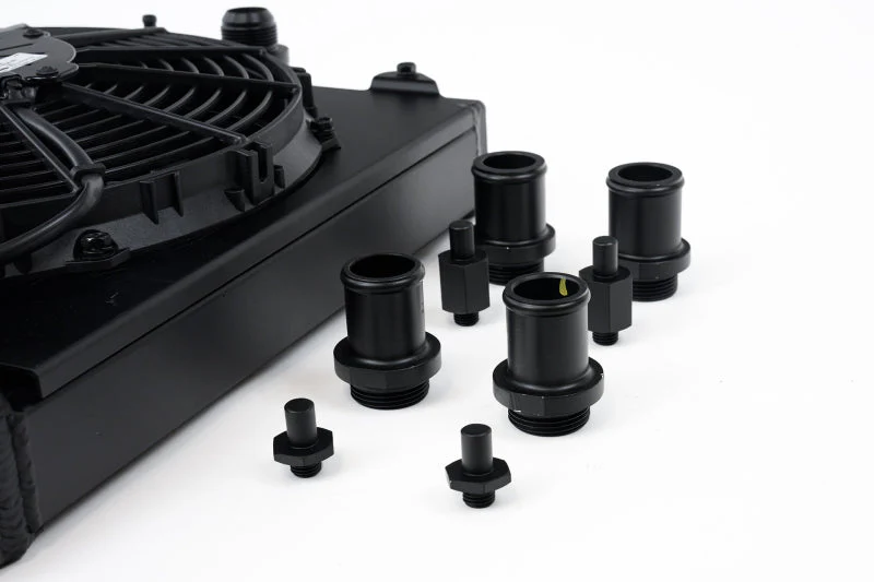 CSF Universal Half Radiator w/-16AN & Slip-On Fittings/12in SPAL Fan & Shroud - Black Finish - Image 5