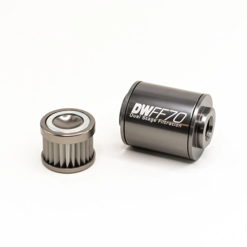 DeatschWerks Stainless Steel 10AN 10 Micron Universal Inline Fuel Filter Housing Kit (70mm) - Image 2