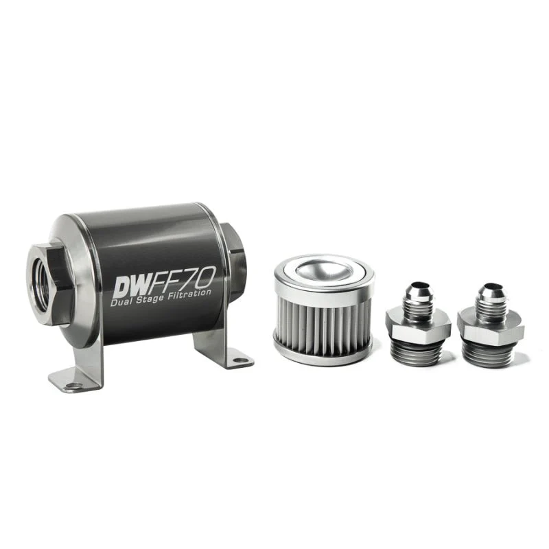 DeatschWerks Stainless Steel 6AN 10 Micron Universal Inline Fuel Filter Housing Kit (70mm) - Image 2