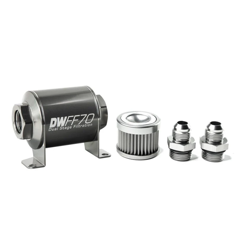 DeatschWerks Stainless Steel 8AN 10 Micron Universal Inline Fuel Filter Housing Kit (70mm) - Image 2