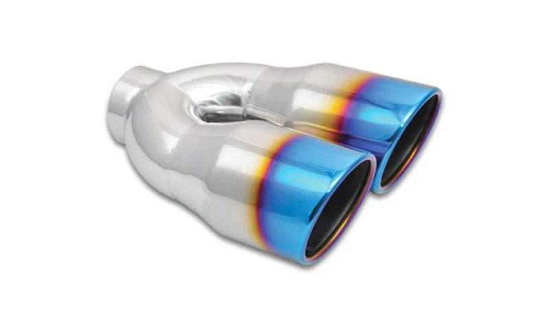 Vibrant 2.5in ID Dual 3.5in OD Round SS Tips (Single Wall Angle Cut) w/Burnt Blue Finish - Image 2