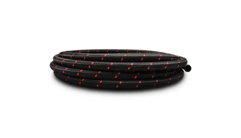 Vibrant -4 AN Two-Tone Black/Red Nylon Braided Flex Hose (5 foot roll) - Image 2